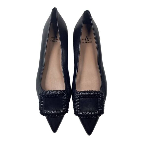 Aquatalia Shoes - Aquatalia‎ Adorned Black Woven Leather Square Toe Flats Women’s Size 7